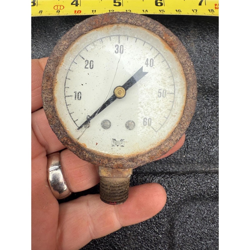 Rusty Marshalltown 0–60 PSI Pressure‎ Gauge Industrial Decor Steampunk Part